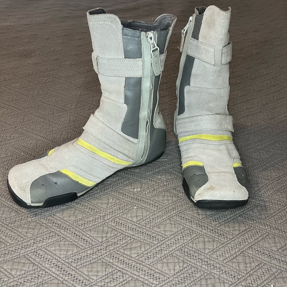 Vintage Y2K Diesel Mankato Gray Leather Cyber Moto Boots Boxing Wrestling Sz 8
